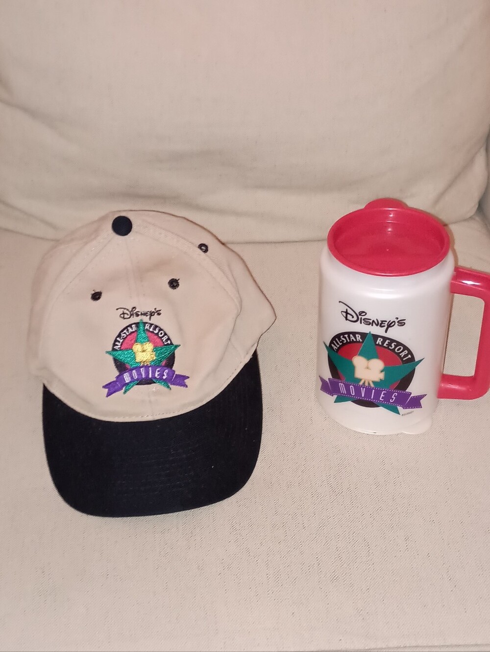 Vintage Disney All-Star Resort Movies Baseball Cap And Plastic Mug